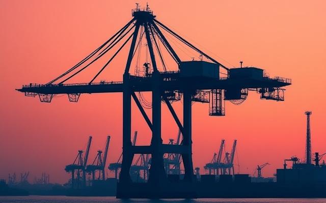 横浜港の工業的な風景、クレーンと船