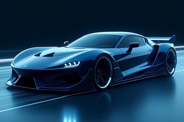 風洞分析コンセプトのデジタルレンダリングでカスタムボディキットが装着されたスポーツカー